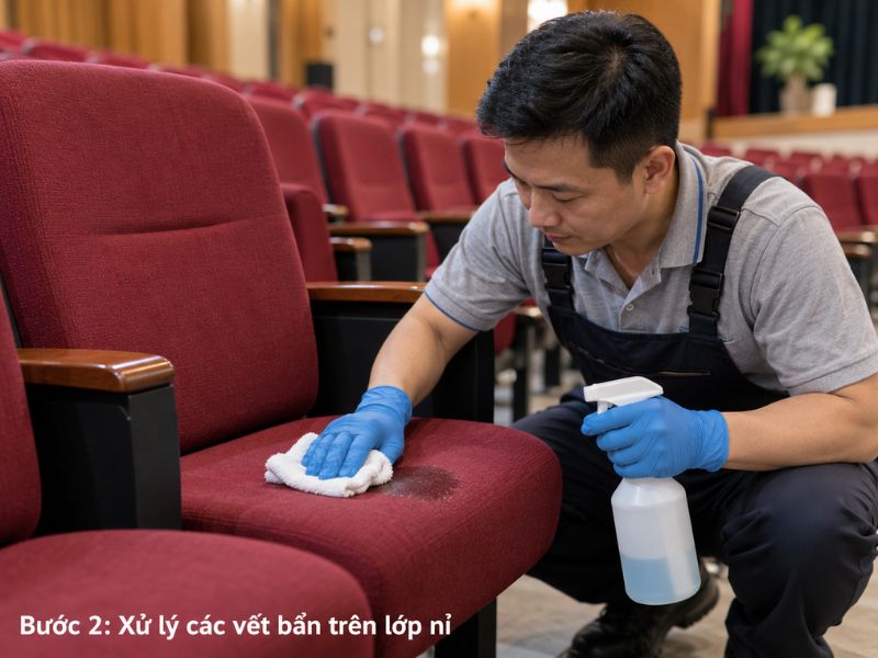 Bước 2: Xử lý các vết bẩn trên lớp nỉ