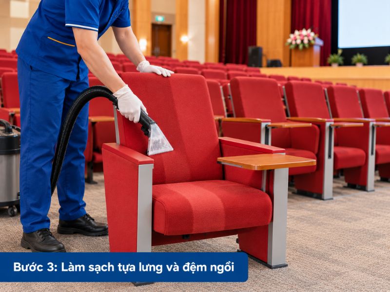 Bước 3: Làm sạch tựa lưng và đệm ngồi