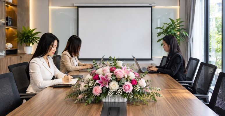 Hoa để bàn họp nên chọn loại nào? Gợi ý mẫu hoa đẹp, tinh tế cho phòng họp