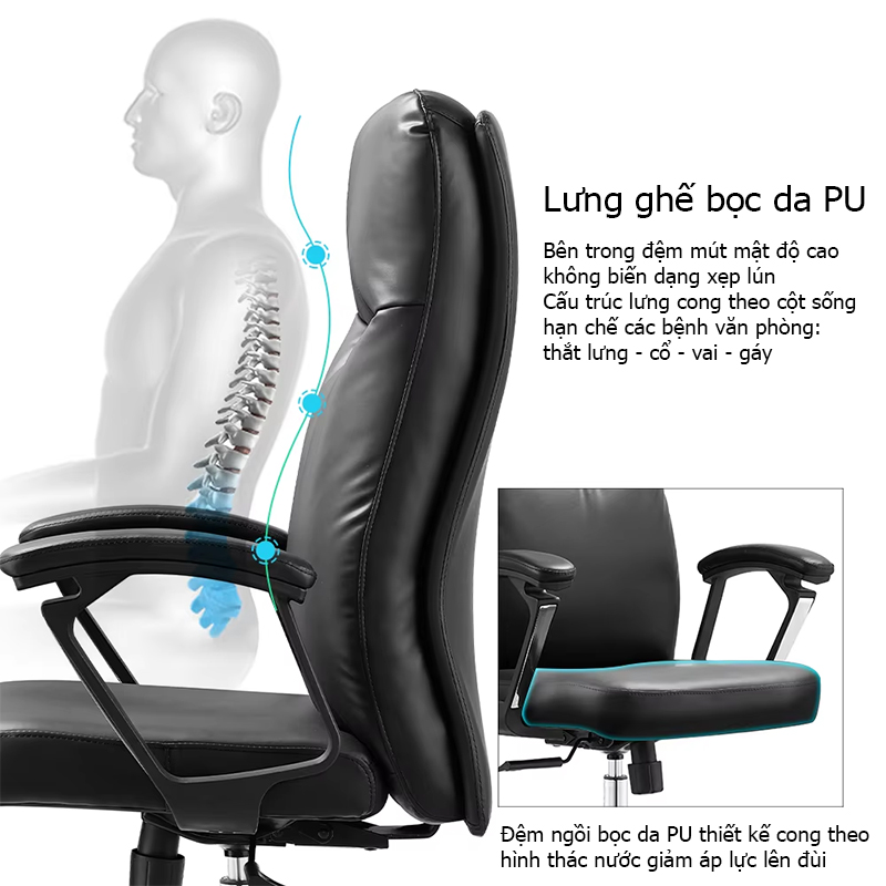 Lưng ghế 1988-A được bọc da PU cao cấp