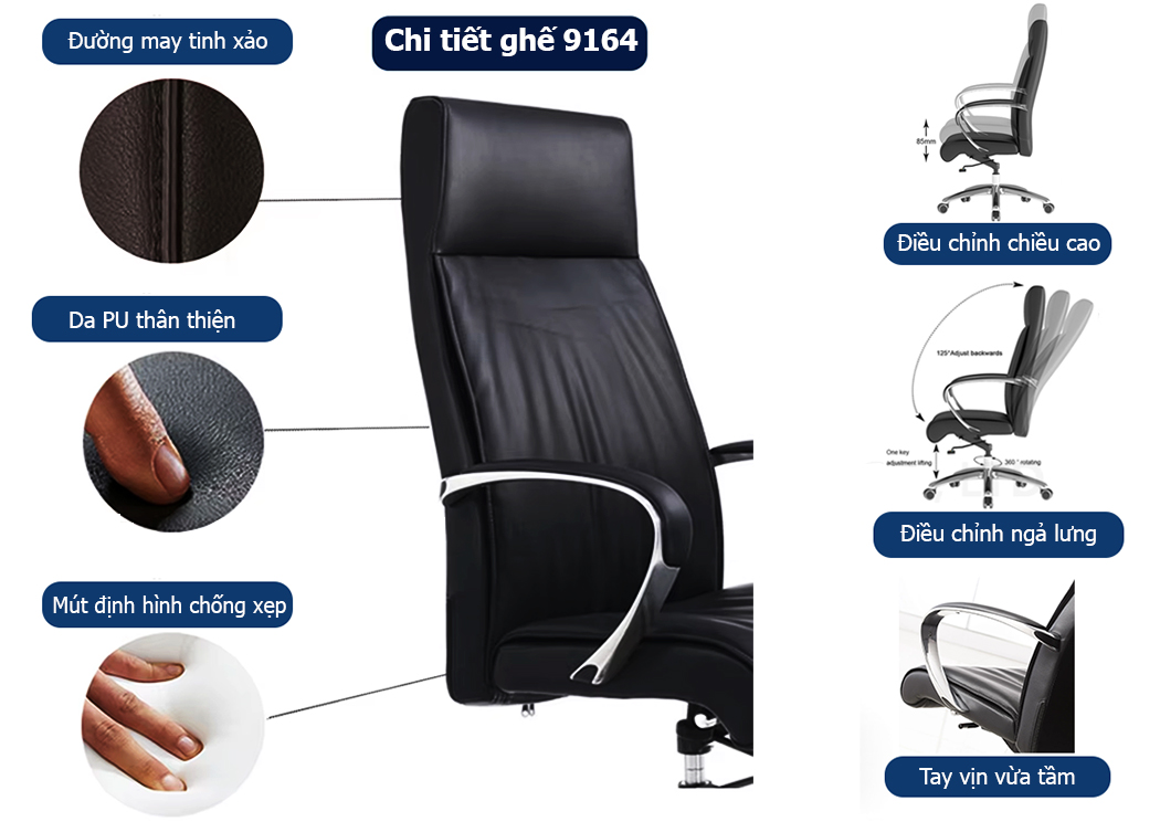 Thiết kế với công năng linh hoạt hỗ trợ người dùng với ghế 9164
