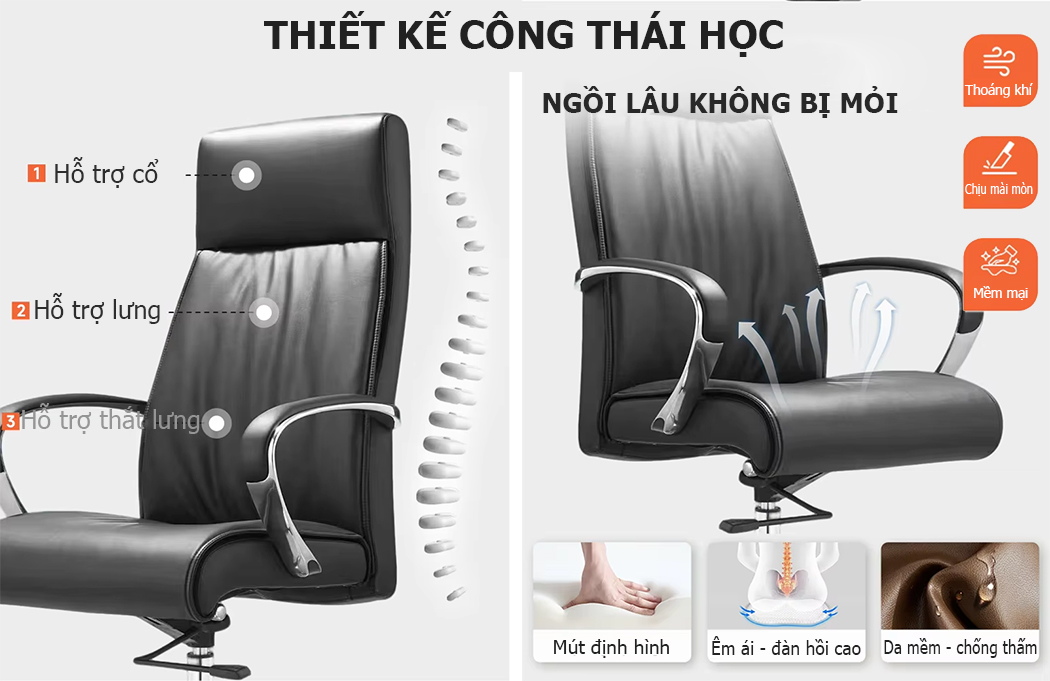 Thiết kế lưng cao chuẩn công thái học của ghế 9164
