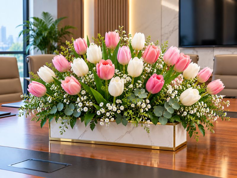 Hoa tulip để bàn họp